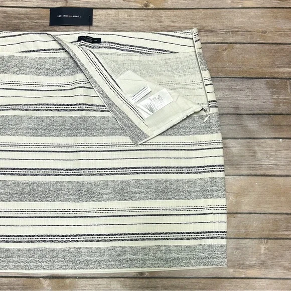 Tommy Hilfiger Ivory Navy Blue Abstract Stripe Woven Mini Pencil Skirt NWT 14 - Picture 3 of 6